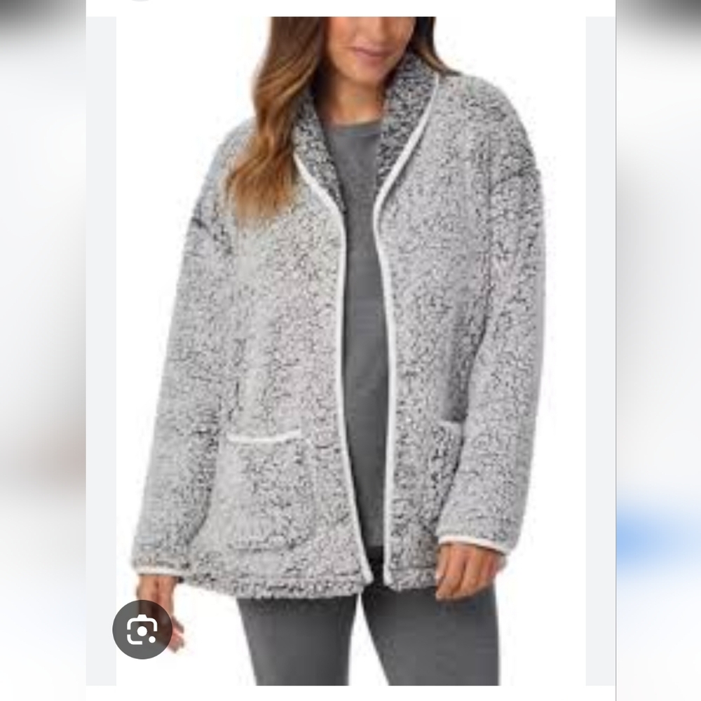 Cuddle duds Women's Gray Sherpa Lounge Jacket Size Small